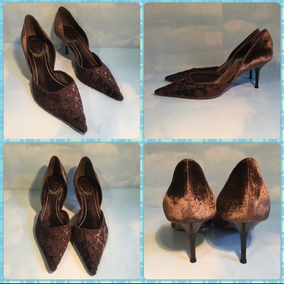 RENE CAOVILLA BROWN VELVET PUMPS 6 1/2 - Picture 3 of 4
